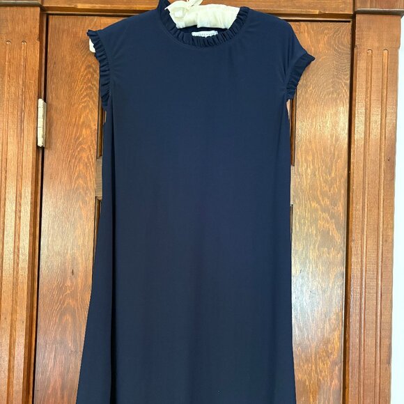 Short navy dress w ruffles on sleeve edge and collar edge Size L Analee + Hope - Picture 1 of 7
